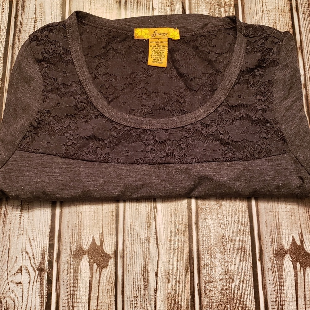 Charcoal Long Sleeve Semi Lace Top